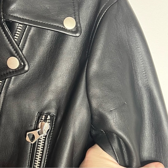 Zara Black Faux Leather Biker Jacket with Wide Lapel size Small - Picture 6 of 6